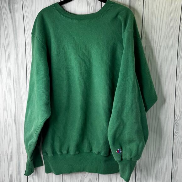 Vintage 90s Champion Green Reverse Weave  Sweatshirt Extra Large USA Distressed - Picture 1 of 8